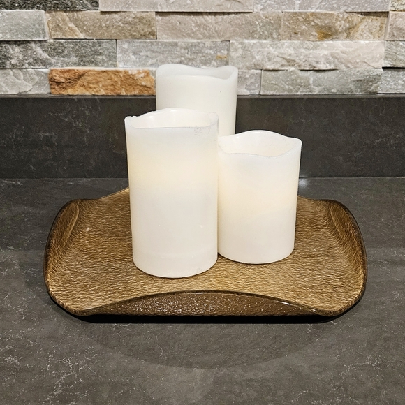 PartyLite Gold Foil Glass  Candle tray/ Holder - Picture 5 of 14